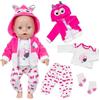 Carreuty 4 abiti per bambole da 14-18 pollici, 30-43 cm, abbigliamento per bambole per bambini, 1 camicia, 1 cappotto con motivo gufi, 1 paio di calzini di compleanno per ragazze 36 cm