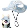 Generic Cappelli per cani con fori per le orecchie, cappello per cani a tesa rotonda,Cappello da sole in rete per cani da compagnia con fori per le orecchie - Visiera di protezione solare con cinturino