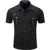 Elonglin Camicia da uomo, elegante, casual, tinta unita, maniche corte, 100% cotone, colori vari Nero L