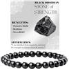 Bivei Ossidiana nera - Forza - signora braccialetto perline 6mm semiprezioso cristallo naturale elastico elastico cristallo accessori regalo di yoga Grande