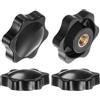 QUARKZMAN 4pz Pomelli a Stella con Filettatura Femmina M6, Testa da 38mm, Plastica con Foro Non Passante Maniglie di Serraggio Avvitate in Ottone Manopole Filettate, Nero