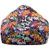Treer Fodera per Pouf a Sacco per Adulti e Bambini, Hip -Hop Graffiti Stampa Copertura per Poltrona Sacco con Cerniera e Senza Imbottitura, Pouf a Forma di Pera Bean Bag Cover (80x90 cm,Arancia)