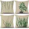 ASDCXZ Set di 4 federe per cuscino primaverile, 40 x 40 cm, con foglie di eucalipto verdi, cactus, aloe, beige, per divano, cuscino decorativo, federe lavabili in poliestere e lino tessile per esterni