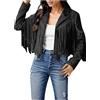 Generisch Cappotto Donna Inverno Lana Con Frange Moda Nappa Moto Cappotti Corti Giubbotto Luminoso Donna, Nero , XXL