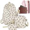 Shenrongtong Set di zaini con fiocco per ragazze, zaino da viaggio preppy leggero e capiente per scuola secondaria, primaria e media