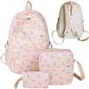 Shenrongtong Set di zaini con fiocco per ragazze, zaino da viaggio preppy leggero e capiente per scuola secondaria, primaria e media