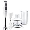 Braun Frullatore a Immersione MQ3135WH Minipimer, Tecnologia Tedesca, regolazione fino a 11 velocità, potenza 750W, Dotato di bicchiere da 600ml, frusta a filo e tritatutto da 500ml, Bianco/Grigio