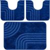 PARAMAISON Set Tappeti Bagno 3 Pezzi Antiscivolo in Polipropilene, 2 Tappeti WC 37,5x45 + 1 Tappetino 45x75 cm, Morbidi e Resistenti, Facili da Pulire, Made in Italy | Blu