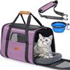 Morpilot Trasportino per Gatti Cane, 44 x 31 x 34 cm Borsa da viaggio pieghevole fino a 6 kg morbido con guinzaglio interno per Viaggi Lunghi e Brevi Viola chiaro