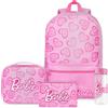 Get Trend Barbie 4 Pezzi Grande Zaino Ragazza Set con 46 cm Zaino, Borsa Termica Porta Pranzo, Borraccia 500 ml Senza BPA e Astuccio Idea Regalo Bambina (Rosa Barbie)
