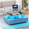 YITAHOME Tavolino da caffè lucido con striscia LED, tavolino da caffè con ripiano superiore sollevabile per soggiorno, moderno tavolo da tè rettangolare in legno con 2 cassetti