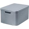 Curver Scatola portaoggetti in stile rattan con coperchio, cestino portaoggetti, in plastica, realizzato in materiale riciclato in almeno il 70% (grigio chiaro, L: 44,5 x 33 x 24,8 cm)
