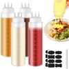 Vegena 4 bottiglie da spremere da 1000 ml, in plastica, con 3 beccucci, adesivi, bottiglie di salsa con scala di misurazione, per salse, ketchup e condimenti per insalate