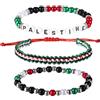JewelryWe 3 pezzi Palestina Bracciale di perle: bandiera palestinese intrecciato a mano perline bracciali con lettere PALESTINE regolabile braccialetto souvenir palestinese rosso verde nero bianco,