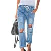 Generic Jeans da Donna con Elastico in Vita, Modello Jogger in Denim Effetto Consumato, Colore Azzurro Chiaro, Taglia XL.
