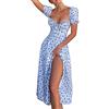 ERZU - Abito da donna, elegante, vintage, con maniche a sbuffo, floreale, con spalle scoperte