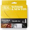 Winsor & Newton Galeria Acrilico Set Metallico - Pittura acrilica di alta qualità, coprente, brillante, resistente alla luce, versatile, ideale per tela e carta, 5x60ml