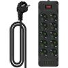 Behogan Ciabatta con 10 prese: Ciabatta elettrica con 2 porte di ricarica USB + 2 tipo C, presa di distribuzione a parete, spina con interruttore, 10 prese Power Strip con cavo da 2 m per ufficio, casa (nero)