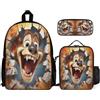 WECECE Set di Zaino Football Bambini con Sacchetto per Pranzo e Astuccio, Borsa Scolastica Soccer Bambina 6-11 Anni per Elementare