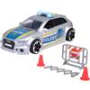 Dickie Toys - Audi RS3 - 15 cm auto della polizia con blocco stradale e pilone, luce e suono, azionamento frizione, per bambini dai 3 anni in su