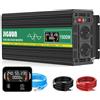 JIGUUN 1500W inverter 24v 220v onda pura Trasformatore con 2 prese EU e una porta USB 2.4A Telecomando con cavo e display LCD Potenza di picco 3000W per camion camper emergenza