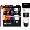 Marabu Set di colori acrilici Marabu, 225 ml bianco e 5 x 100 ml, colori acrilici cremosi a base d'acqua, asciugatura rapida, resistenti alla luce, impermeabili, applicabili su tela, carta e legno