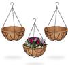 Relaxdays Vasi Sospesi per Piante, Set 3 Portavasi in Fibra di Cocco e Ferro, HD 50x31 cm, Indoor&Outdoor, Nero Naturale