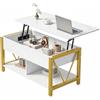 YITAHOME Tavolino da caffè con piano sollevabile, spazio di archiviazione a 2 livelli, tavolino da caffè regolabile in altezza con scomparto nascosto e piano d'appoggio,Marmo Bianco