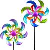 Kremers Schatzkiste Set di 2 girandole da giardino in metallo colorato, 25/110 cm, con cuscinetto a sfera, decorazione da giardino resistente alle intemperie, con picchetto, mulino a vento colorato