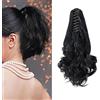 Cybelleza 30cm Coda di Cavallo Extension Coda Capelli Ricci Posticci per Capelli Mossi Ondulati con Pinza Claw on Ponytail Lunghi/Corti Sintetici Jet Nero