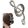 Generic Fermaglio per capelli a forma di chiave di violino con perla, in metallo, a forma di chiave di violino, con nota musicale, antiscivolo, in metallo, con chiave di violino, forcine per capelli forti