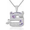 ICEDIAMOND 18K Demon S Bling Iced Out Ciondolo & 14MM CZ Diamond Collana a catena cubana, oro bianco placcato gioielli hip hop per gli uomini (White,24''Rope)