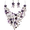 Clearine Matrimonio Sposa Foglia Cluster Jewellery Set per Donne Cristalli Fiore Smalto Statement Collana Orecchini Pendenti Gioielli Regalo Viola Argento-Fondo