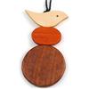 Avalaya Ciondolo a forma di uccellino in legno naturale, marrone e arancione, con cordoncino in cotone nero, regolabile, lunghezza 80 cm, ciondolo 11 cm