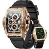 LIGE Orologi da uomo di lusso Tonneau orologi da uomo impermeabili orologio analogico cronografo calendario data abito da uomo Business Work Watch grande quadrante quadrato orologio da polso, Rosa