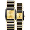Gosasa Coppia di orologi vintage da uomo e da donna abbinati al quarzo quadrato in ceramica, set coppia di orologi rettangolari in oro nero e nero resistente all'acqua fino a 30 m, Nero e oro., Lusso