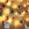 SOETDERT Ghirlanda natalizia con luci, 2 m, 20 LED, per Natale, a batteria, con pigne di abete, fiocchi di neve, illuminazione natalizia interna per albero di Natale e finestre