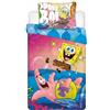 BrandMac Set di biancheria da letto per bambini con testa di Spongebob, copripiumino da 100 x 135 cm con federa da 40 x 60 cm, 100% cotone, colorato design ufficiale Spongebob