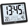 ADE Orologio digitale radiocontrollato con cifre molto grandi | Orologio da tavolo o parete con 2 orari di sveglia e illuminazione | Termometro Igrometro | Cornice stretta in nero opaco