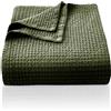 CHUFFED Coperta in 100% cotone, a nido d'ape, per letto king size, per letto e divano, morbida, leggera e traspirante, per tutte le stagioni, colore: verde oliva, 230 x 270 cm