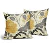 Kawani Set di 2 federe per cuscini con fiori grigi e gialli, 40,6 x 40,6 cm, color senape, morbide, decorative, primaverili, farfalle, cotone, lino, foglie, regali decorativi per casa, patio, divano