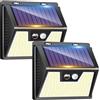 LOTMOS 2 Pezzi Luce Solare Led Esterno con Sensore di Movimento, 176 LED Faretto Led da Esterno IP65 Impermeabile, 3 Modalità Lampade Luci Solari da Giardino per Garage Parete, Bianco Caldo