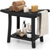 COSTWAY Sgabello da Doccia, Sgabello da Bagno Impermeabile con Sedile Curvo, con Portasciugamani e Piedini Antiscivoli, Panca Versatile con Ripiano, 60,5 x 34 x 48 cm (Nero)