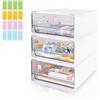 QLFJ-FurDec Scrivania organizzatrice con 4 cassetti, cassettiera trasparente bianca con etichette, scatola in plastica per trucco (3 pezzi, bianco)