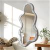 Lzuso Specchio da parete irregolare con cornice in legno, asimmetrico, moderno, per bagno, soggiorno, camera da letto, ingresso, corridoio, moderno, unico, decorativo, artistico, naturale