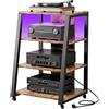 Lifewit Mobile Giradischi con 4 Ripiani, Mobile Hifi con Prese Elettriche e Luci a LED per Mobiletto Stereo Pergiradischi, Vinili Vintage, Casse, 60 x 55 x 90 cm, Marrone Rustico