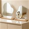 HIKPACKER 2 Pezzi Acrilico Specchio Trucco, Irregolare Senza Cornice Specchio Cosmetico, con Base in Legno, Piccolo Indipendente, Senza Cornice, per Camera Da Letto, Bagno, Ufficio, Hotel, Soggiorno, Bagno