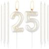 mciskin Candele bianche dorate per il 25° compleanno, numero bianco 25 candele con paillettes dorate per torte donne e uomini decorazione 25° compleanno per ragazze e ragazzi festa di compleanno