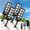 SENDALE 400W Lampione Solare Led Esterno con Telecomando 4 pezzi, IP66 Impermeabile Lampada Stradale Solare con Sensore di Movimento,IP66 Impermeabile Faro Stradale con Pannello Solari Cortile, Garage
