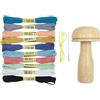 zalati Set di 10 fili colorati, strumento in legno con manico forte e curvatura graduale per cucire filati, calze, maglioni, pantaloni, cappelli, sciarpe